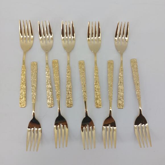 National Stainless Japan Salad Fork Gold Set of 10 Hollywood Regency - Picture 15 of 15